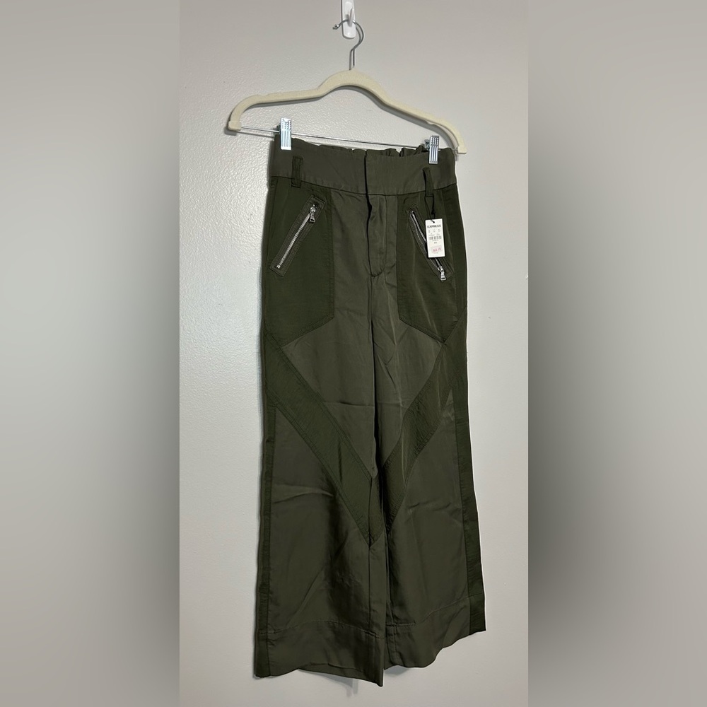 Express High Rise Wide Legs Olive Green Pants